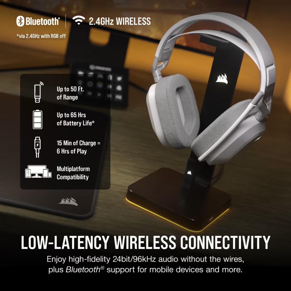 CORSAIR HS80 MAX WIRELESS Gaming Headset, White | Fortress